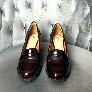 Clarks Artisan Burgundy Heeled Loafers. Size 6.5